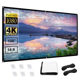 AOMDEXS Pantalla para Proyector, Tela para Proyector, 120 Pulgadas, Antiarrugas, HD 4K Lona para Proyector, Pantalla de Cine Plegable para Interior y Exterior (espesante)