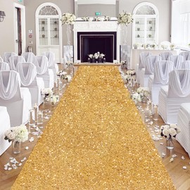 Wedding Aisle Runner: 2FT×15FT Sequin Fabric - Gold Sparkly Carpet Runner for Prom Party Outdoor Grass Floor Indoor Walkway Rug Runner Hallway Decorations