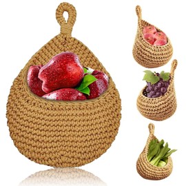 CHmiss Fruit Basket Hanging Wall Basket, Fruit Basket Hanging Braided Fruit Basket Hanging Basket Braided Boho Hanging Baskets for Fruit, Hanging Baskets Kitchen for Food Storage, Rooms Decorating