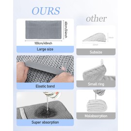 BellaGesundheit Pack of 2 Microfibre Hair Turban with Elastic Band - 100 x 60 cm, Quick Drying & Super Absorbent for Long Thick Curly Hair (Grey & Blue)