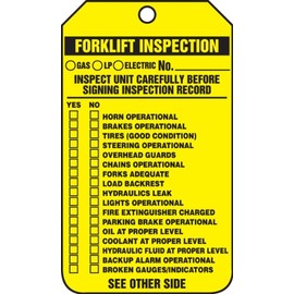 Accuform TRS336CTM PF-Cardstock Forklift Status Tag, Legend "Forklift Inspection", 5.75" Length x 3.25" Width x 0.010" Thickness, Black on Yellow (Pack of 5)