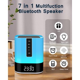 Bluetooth Speaker with Light, Children's Alarm Clock, White Noise Machine, Bedside Lamp, Touch Dimmable, 48 RGB Colour Changing LED Table Lamp, Gifts for Girls, Boys, Teenagers, Birthday Gift