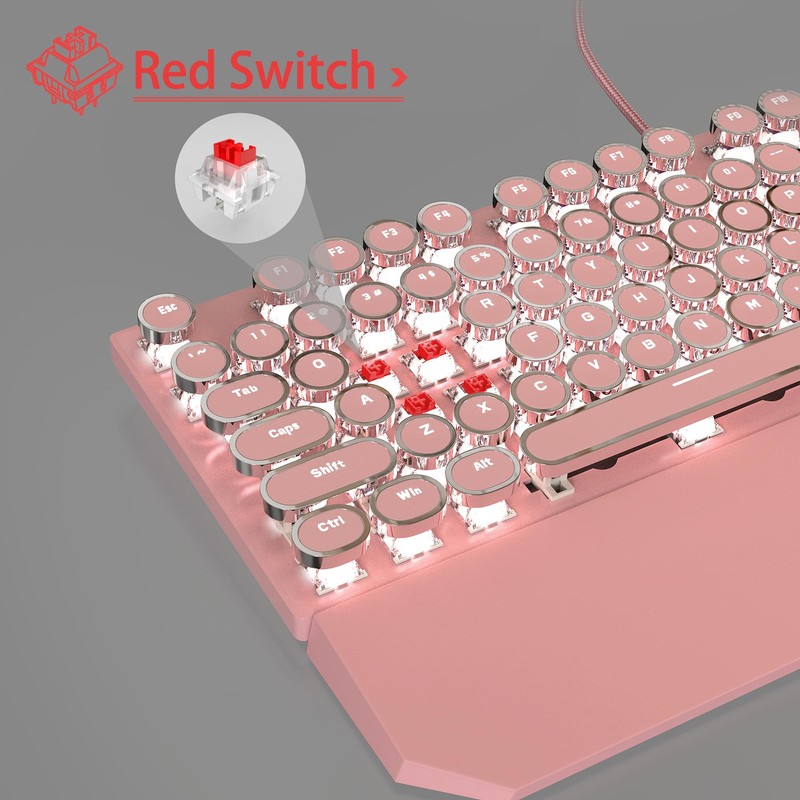 Typewriter Mechanical Gaming Keyboard and Mouse Combo, Retro Punk Round