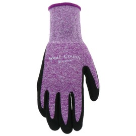 West County Gardener Unisex Tactile Glove, Eco Friendly Seamless Knit Shell with Sandy Nitrile Palm, Touchscreen Capable, Water Resistant, Superior Grip, Small, Purple (WG32001B-S)