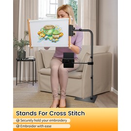 Seekdesi Work Stand Fit For Lowery with Side Clamp, 360° Adjustable Cross Stitch Stand with Phone/ Tablet Holder, Height Adjustable Fits Scroll Rods up to 20"" Wide. Fit for Art Craft Sewing Projects
