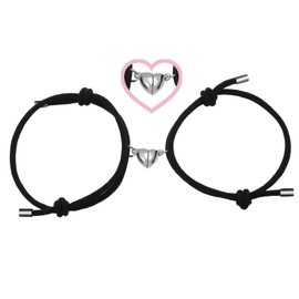 Oeyliz Couples Bracelets 2PCS Women Men Matching Bracelets Couples Matching Heart Shaped Adjustable Bracelets Lover Gifts Valentines Day Gifts Relationship Bracelets Boyfriend Girlfriend Best Friend (Black+Black)