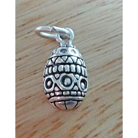 Sterling Silver 11x8mm Small Ukrainian Style Easter Egg Charm - Jewelry Making DIY Crafting Charm Beads for Bracelets
