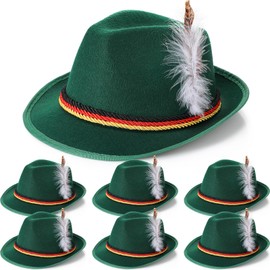 Ramede 6 Pcs German Oktoberfest Hats with Feather Oktoberfest Bavarian Costume Hat for Men Women Adult(Green)