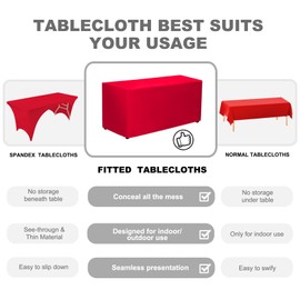 PLOYMONO Fitted Tablecloths 2 Pack, Floor Length Table Covers for 8 FT Rectangle Table, (96x30 Inch) Polyester Table Cloth for Trade Craft Show, Buffet, Banquet, Wedding(Red)