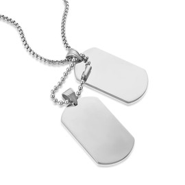 HZMAN 2 Pieces Dog Tag Necklace for Men Boy High Polished Stainless Steel Silver Army Military Dog Tag Pendant Jewelry Gift 22+2 Inch Box Chain