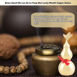 HERCHR Feng Shui Brass Gourd,Wu Lou Hu Lu Gourd Feng Shui Luck Lucky Wealth Copper Statue Hu Lu Gourd Collectible Amulet Decorations Pendant for Good Luck Fortune Longevity Wealth Success