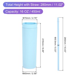 sourcing map Double Wall Tumbler with Straw and Lid, 16 OZ Acrylic Straight Bulk Insulated Reusable Clear Cold Cup Iced Coffee Cup for Parties Birthdays and Daily, Matte Blue