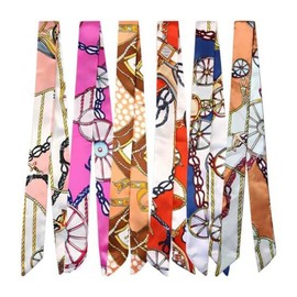 Pack of 6 Silk Scarf Silk Scarf Women's Hair Scarf Fashion Slim Handbag Handle Fashion Handbag Scarf Mixed Design Satin Ribbon Silk Scarves Thin Long Neck Scarf for Handbags Bag Band, multicoloured