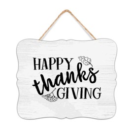 Happy Thanksgiving Wood Signs Wooden Rustic Farmhouse Thanksgiving Quote Wood Hanging Sign Plaque Wall Decor for Front Door Porch Indoor Outdoor Home Decor One Size