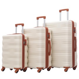 Merax Hardshell TSA Lock Luggage Set with Spinner Wheels, Beige White, 20/24/28 Inch