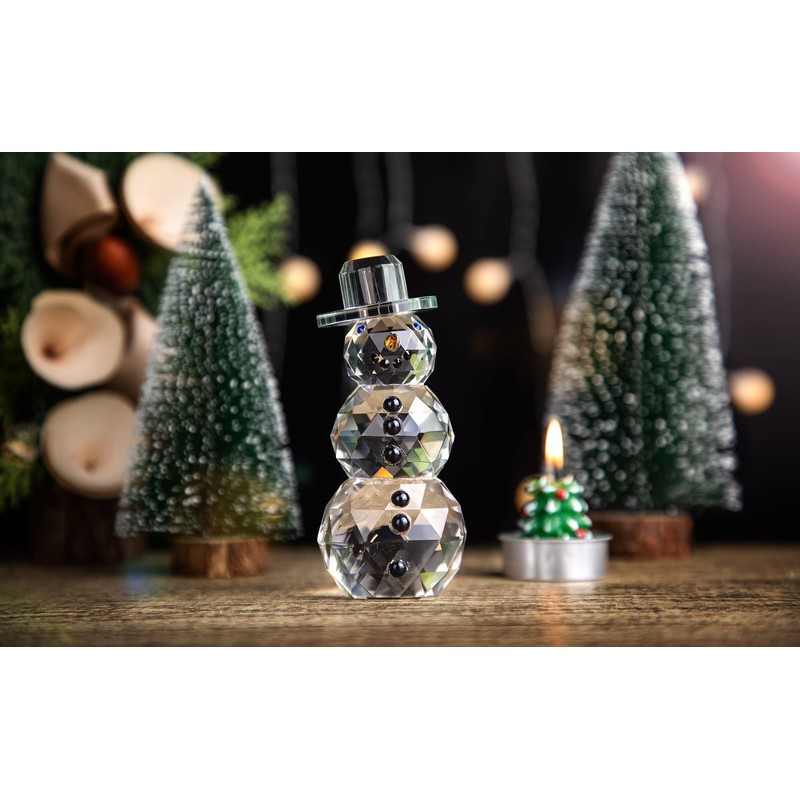 HDCRYSTALGIFTS Crystal Snowman Figurines Collectibles with Hat, Table Decor Paperweight