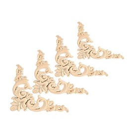 4Pcs Rubber Wood Carved Corner Onlay Applique Furniture Unpainted DIY Home Door Wall Cabinet Frame Decor (12 * 12cm)