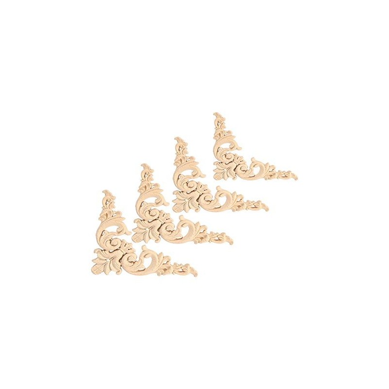 4Pcs Rubber Wood Carved Corner Onlay Applique Furniture Unpainted DIY