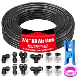 mankk 1/4 Inch Air Line Tubing Kit 32.8FT(10m) Polyurethane PU Tube 1/4"(6.35mm) Air Hose Fittings and 1/4" Push to Connect Fittings Pneumatic Tubing Compressed Accessories (15PCS)