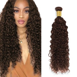 Color #4 Bundle Dark Brown Water Wave Human Hair Bundles Color 4 Wet and Wavy Human Hair 1 Bundle 16 Inch Chocolate Brown Curly Bundles
