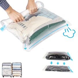 10 Pcs Travel Space Saving Bags No Vacuum, Roll-Up Vacuum Storage Bag, Travel Compression Bag, Waterproof Compression Bag, Vacuum Sealing Bag for Clothes, Space Saving Bag Clothes Storage Bag