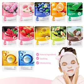 Kaely 12 Pack Variety Face Masks for Kids, Kids Face Mask Spa Day Kit Supplies, Spa Party Favors for Teens Girls Night, Sheet Facial Mask Skincare Gifts Set, Hydrating Soothe for All Skin Types, 01