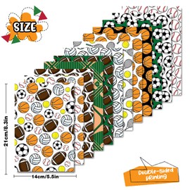 Whaline 60Pcs Sports Pattern Paper Football Baseball Basketball Scrapbook Specialty Paper Double Sided Decorative Craft Paper For DIY Card Making Photo Album Journal Decor, 5.5 x 8.3 Inch
