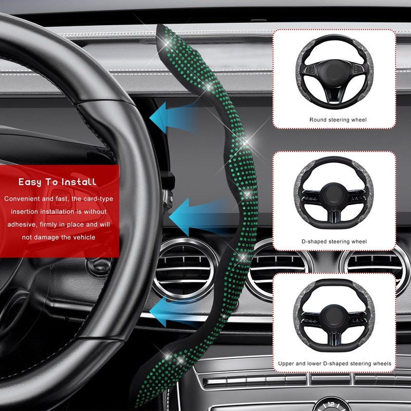 Gdnecad 2 PCS Steering Wheel Covers, Bling Rhinestones Steering Wheel