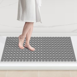 OTHWAY Large Shower Mat, 35.4 x 24 Inch No Suction Cup Shower Mat Non Slip, Quick Drain Large Non Slip Shower Mats for Inside Shower, Heavy Duty Curlable PVC Shower Floor Mat, Grey