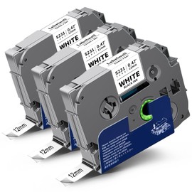 3 x Labelwell Compatible Label Tape for Brother TZe-S231 TZ-S231 TZES231 Extra Strong 12 mm 0.47 Tapes for Brother P-touch PT-H100lb PT-H110 PT-H107b PT-H105 1000 1010 PT-E100 PT-D400, Black on White