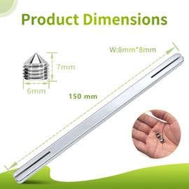 Square spindle 8 mm x 150 mm for door handle - 8 mm handle pin for door handle, square key for handle set, square for pin door handle, door handle, for door lock, interior door, with 4 pieces M6