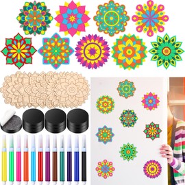 Vercraft 18 Pcs DIY Wooden Mandala Magnets Color Your Own Mandala Magnet Small Magnets for Crafts Self Adhesive Magnet for DIY Craft Fridge Refrigerator Magnets Pendants (Classic Style)