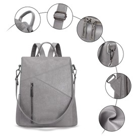 HUA ANGEL Elegant Women's Backpack Shoulder Bag 2 in 1 Anti-Theft Daypack Waterproof PU Leather Daypack Shoulder Bag Lightweight for Daily Travel Shopping School, Grey #2, Daypack Backpacks