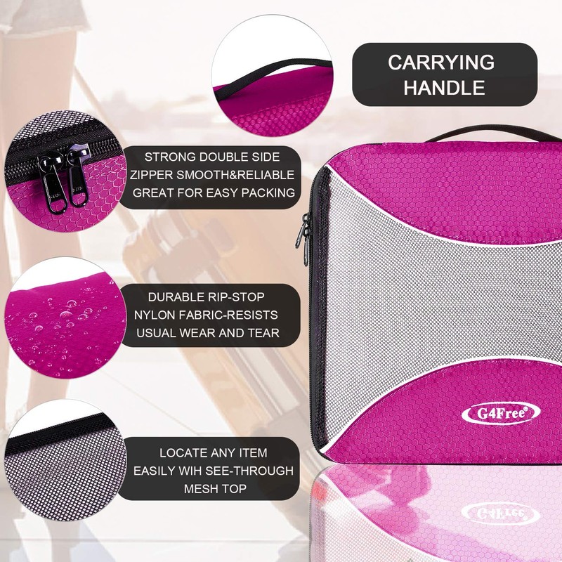 G4Free 6pcs Packing Cubes Value Set for Travel Luggage Organizers