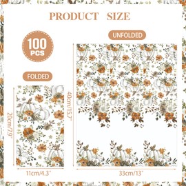 SMUAENSS 100 PCS White Pumpkin Paper Guest Napkins, Disposable Paper Napkins, 3 Ply Watercolor Pumpkin Flower Leaves Napkins for Family Party, Wedding, Birthday, Bridal Shower, Dinners or Events