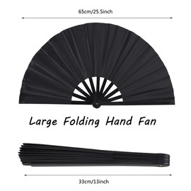 Tkocisa 4 Pack Large Folding Hand Fan, Plastic Hand Held Folding Fans Chinese Kung Fu Hand Fan Decorative Folding Fans for Dance, Performance, Festival or Home Decorations(Black)