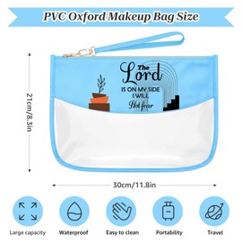 Sazuwu Christian Gifts for Women Faith Inspirational Religious Blue Makeup Bags with Zipper Motivational Bible Verse Cosmetic Travel Bag Organizer Graduation Birthday Present