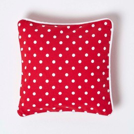 Homescapes Polka Dot Cushion Cover for Decorative Cushions, Red, 30 x 30 cm, Decorative Cushion Cover with Polka Dots Pattern, 100% Cotton with Zip