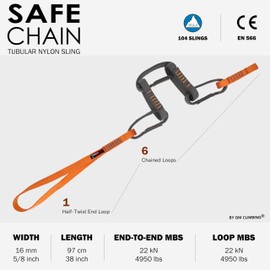 GM CLIMBING 16mm Nylon Safe Chain PAS Sling 22kN CE UIAA Certified for Personal Anchor System Rappel Transition Aid Climbing 97cm / 38in
