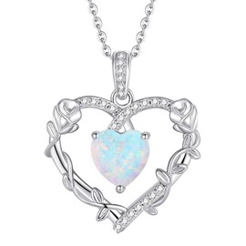 FANCIME Opal Necklace 925 Sterling Silver Heart Rose Flower Pendent October Birthstone Anniversary Birthday Christmas Gifts Jewellery Gifts for Women