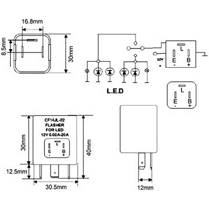 CF14 JL-02 Flasher Relay 3-Pin LED Flasher Relay for Hyper
