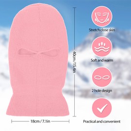 BBTO Knitted Ski Mask Winter Balaclava with 2 Holes Ski Face Cover for Outdoor Use, pink