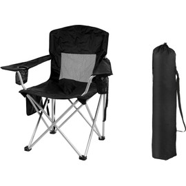 OLIXIS Portable Folding Camping Chair, Comfortable Outdoor Chair with Cup Holder, Carry Bag, and Durable Steel Frame, Collapsible Chair for Camping, Fishing, Beach, and Sports Activities, Black