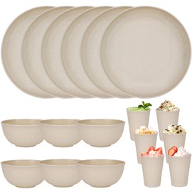 Plastic Dinnerware Sets for 6 People 18pcs Camping Plates and Bowls Set