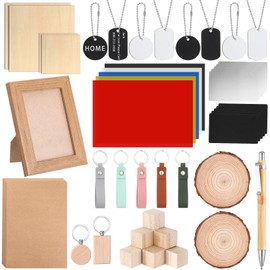 Tondiamo 76 Pcs Laser Material Explore Kit for Laser Engraving Materials Accessories Including Wood, Metal, PU Leather, PVC Materials for Laser Engraver Crafting Supplies
