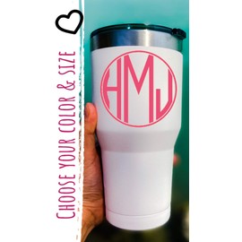 Custom Monogram Vinyl Decal - Initial Bumper Sticker, for Tumblers, Laptops, Car Windows - Circle with Simple block letters Design