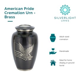 American Pride Cremation Urn for Ashes, Brass, Gray Urn, Adult Sized Cremation Urn, 10 Inches High