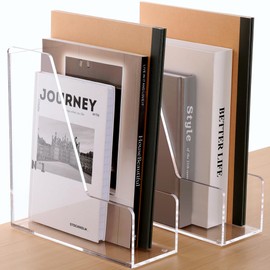SANRUI Acrylic Magazine File Holders, Classroom Organization and Storage, Clear Bookend File Sorter, Desktop File Organizer 2-Pack