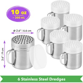 CUSINIUM 10oz Metal Parmesan Cheese Shakers with Large Holes - With Handle - Chili Flakes Dispensers - Pizza Shakers - Pack of 6 | Style: Coarse