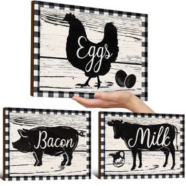 Jetec 3 Pieces Farmhouse Kitchen Signs Cow Rooster and Pig Decors 13.8 x 10.3 Inch Rustic Wooden Signs Country Wall Decorations for Kitchen Wall Decor and Home Decor